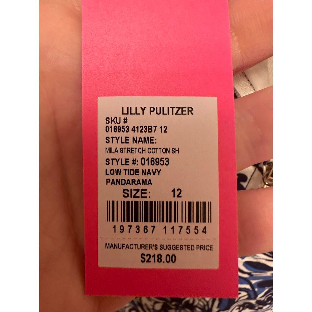 NWT Lilly Pulitzer Mila Stretch Shift Dress Low Tide Navy Pandarama Sz 12 - Picture 6 of 7